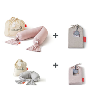 bbhugme bundle product with pregnancy pillow, nursing pillow and extra covers