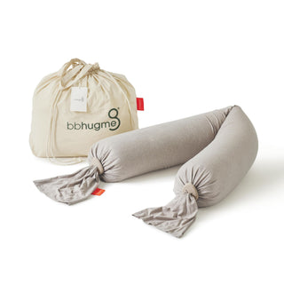 bbhugme seashell beige pregnancy pillow with drawstring bag on a white background