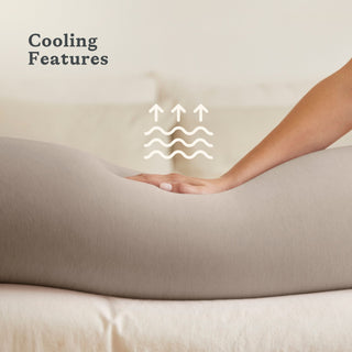 bbhugme pregnancy pillow with hand touching it, labeled 